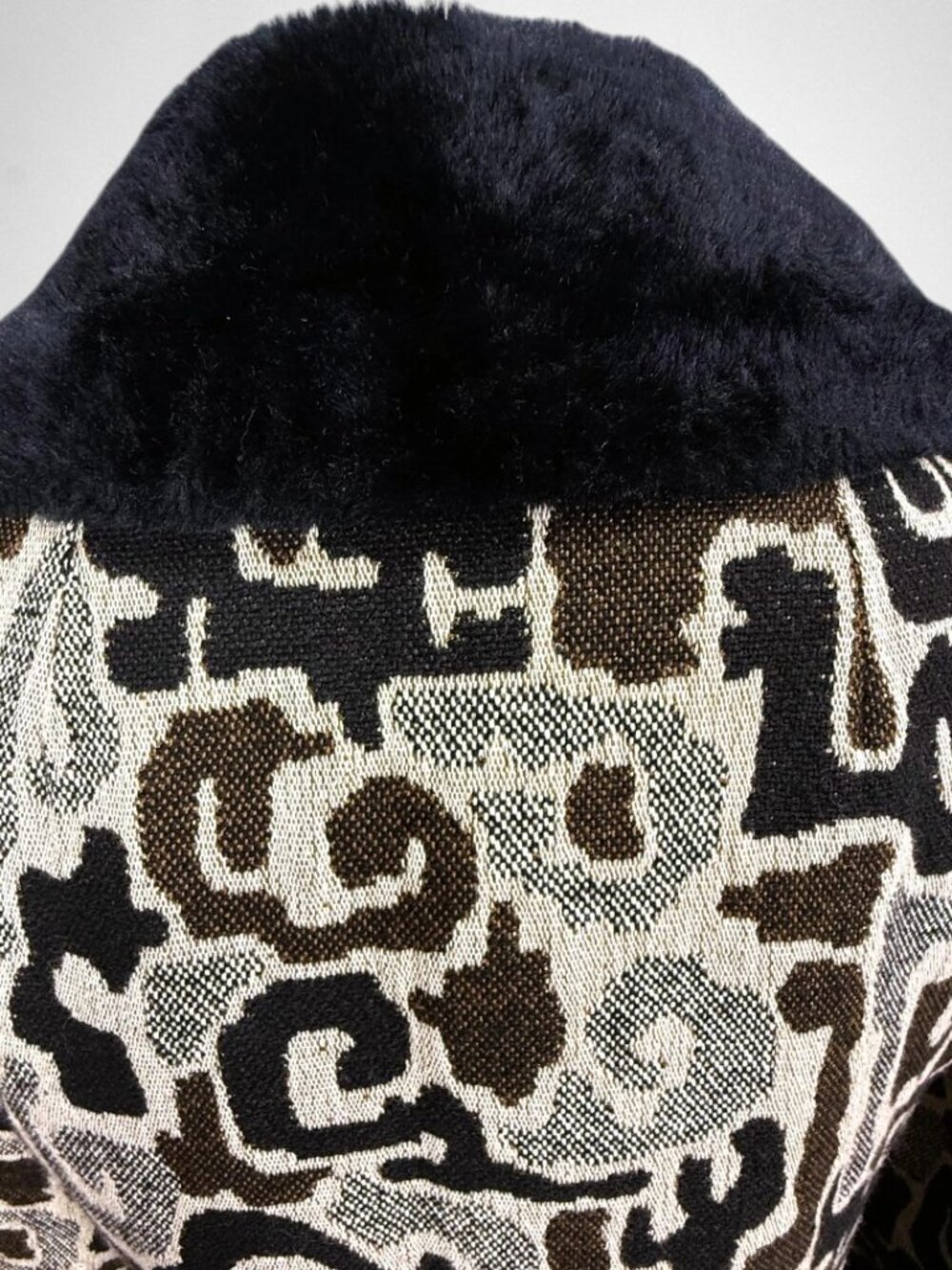 Vintage 1960s Mar-Del by Rice Jacquard Coat Faux Fur Trim A-Line Mod Statement M - Picture 8 of 13